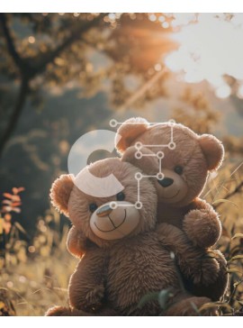 Intra Συλλεκτικό Ξύλινο Παζλ Plywood  4mm - Teddy Bears αγκαλιάζονται σε ένα χορταριασμένο χωράφι με τον ήλιο στο φόντο Σε Ξύλινο Κουτί - Διαστάσεις Puzzle: 10x10 cm – 25 κομμάτια