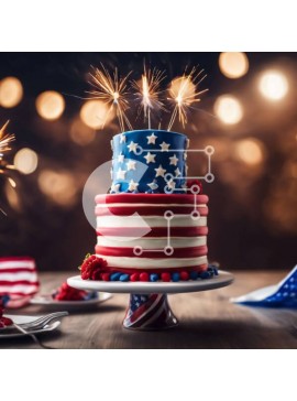 Σετ των 2 Intra Συλλεκτικό Ξύλινο Παζλ Plywood  4mm - Κόκκινο, λευκό και μπλε κέικ με μοτίβο αμερικανικής σημαίας Σε Ξύλινο Κουτί - Διαστάσεις: 10x10 cm – 25 κομμάτια