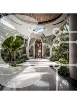 Intra Συλλεκτικό Ξύλινο Παζλ Plywood  4mm - Κυκλικός διάδρομος με φοίνικες και καρέκλες Σε Ξύλινο Κουτί - Διαστάσεις Puzzle: 10x10 cm – 25 κομμάτια