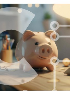 Intra Συλλεκτικό Ξύλινο Παζλ Plywood  4mm - Ροζ κουμπαράς σε ξύλινο τραπέζι με φορητό υπολογιστή και βιβλία Σε Ξύλινο Κουτί - Διαστάσεις Puzzle: 10x10 cm – 25 κομμάτια