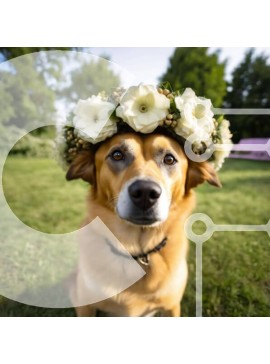 Intra Συλλεκτικό Ξύλινο Παζλ Plywood  4mm - Καφέ σκυλί με λουλουδάτη σύνθεση στο κεφάλι στο γρασίδι Σε Ξύλινο Κουτί - Διαστάσεις: 10x10 cm – 25 κομμάτια