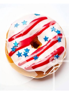 Σετ των 2 Intra Συλλεκτικό Ξύλινο Παζλ Plywood  4mm - Ντόνατ αμερικανικής σημαίας με κόκκινα, λευκά και μπλε αστέρια Σε Ξύλινο Κουτί - Διαστάσεις: 10x10 cm – 25 κομμάτια