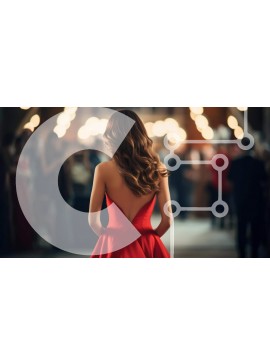 Intra Συλλεκτικό Ξύλινο Παζλ Plywood  4mm - Γυναίκα με κόκκινο φόρεμα που στέκεται μπροστά στο πλήθος Σε Ξύλινο Κουτί - Διαστάσεις Puzzle: 10x10 cm – 25 κομμάτια