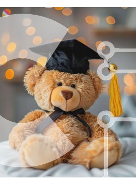 Intra Συλλεκτικό Ξύλινο Παζλ Plywood  4mm - Αρκουδάκι με καπέλο αποφοίτησης στο κρεβάτι Σε Ξύλινο Κουτί - Διαστάσεις Puzzle: 10x10 cm – 25 κομμάτια