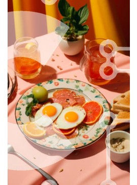 Σετ των 2 Intra Συλλεκτικό Ξύλινο Παζλ Plywood  4mm - Νόστιμο πιάτο πρωινού με αυγά, λουκάνικα και φέτες πορτοκαλιού Σε Ξύλινο Κουτί - Διαστάσεις: 10x10 cm – 25 κομμάτια