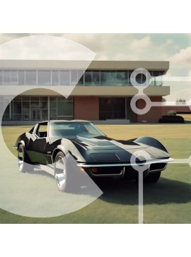 Intra Συλλεκτικό Ξύλινο Παζλ Plywood  4mm - Κλασικό μαύρο σπορ αυτοκίνητο παρκαρισμένο μπροστά σε εντυπωσιακό κτίριο Σε Ξύλινο Κουτί - Διαστάσεις Puzzle: 10x10 cm – 25 κομμάτια