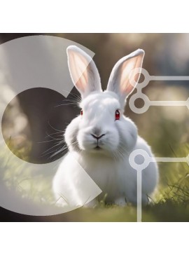 Intra Συλλεκτικό Ξύλινο Παζλ Plywood  4mm - Λευκό λαγουδάκι με κόκκινα μάτια που κάθεται στο γρασίδι Σε Ξύλινο Κουτί - Διαστάσεις: 10x10 cm – 25 κομμάτια