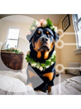 Intra Συλλεκτικό Ξύλινο Παζλ Plywood  4mm - Αξιολάτρευτο σκυλί με λουλουδιές στο κεφάλι Σε Ξύλινο Κουτί - Διαστάσεις: 10x10 cm – 25 κομμάτια