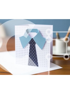 Intra Συλλεκτικό Ξύλινο Παζλ Plywood  4mm - Ευχετήρια κάρτα με περίτεχνα κομμένη χάρτινη γραβάτα στο τραπέζι με κύπελλο Σε Ξύλινο Κουτί - Διαστάσεις Puzzle: 10x10 cm – 25 κομμάτια