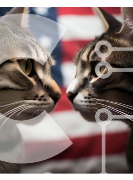 Σετ των 2 Intra Συλλεκτικό Ξύλινο Παζλ Plywood  4mm - Δύο γάτες και αμερικανική σημαία Σε Ξύλινο Κουτί - Διαστάσεις: 10x10 cm – 25 κομμάτια