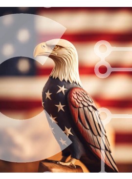 Σετ των 2 Intra Συλλεκτικό Ξύλινο Παζλ Plywood  4mm - Άγαλμα αετού μπροστά από την αμερικανική σημαία Σε Ξύλινο Κουτί - Διαστάσεις: 10x10 cm – 25 κομμάτια