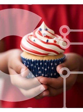 Σετ των 2 Intra Συλλεκτικό Ξύλινο Παζλ Plywood  4mm - Cupcake 4ης Ιουλίου με Κόκκινο, Λευκό και Μπλε γλάσο Σε Ξύλινο Κουτί - Διαστάσεις: 10x10 cm – 25 κομμάτια