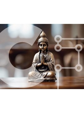 Intra Συλλεκτικό Ξύλινο Παζλ Plywood  4mm - Χάλκινο άγαλμα του Βούδα στο τραπέζι βελανιδιάς Σε Ξύλινο Κουτί - Διαστάσεις Puzzle: 10x10 cm – 25 κομμάτια