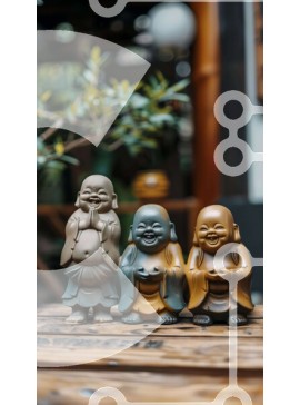 Intra Συλλεκτικό Ξύλινο Παζλ Plywood  4mm - Χαμογελαστά ειδώλια του Βούδα σε ένα ξύλινο τραπέζι Σε Ξύλινο Κουτί - Διαστάσεις: 10x10 cm – 25 κομμάτια