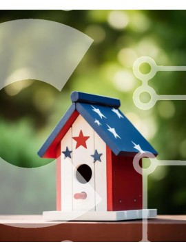 Σετ των 2 Intra Συλλεκτικό Ξύλινο Παζλ Plywood  4mm - Κόκκινο, λευκό και μπλε Birdhouse με αστέρια στη στέγη Σε Ξύλινο Κουτί - Διαστάσεις: 10x10 cm – 25 κομμάτια