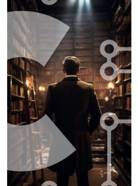 Intra Συλλεκτικό Ξύλινο Παζλ Plywood  4mm - Άνθρωπος που εξερευνά τη βιβλιοθήκη με ράφια και σκάλες Σε Ξύλινο Κουτί - Διαστάσεις Puzzle: 10x10 cm – 25 κομμάτια