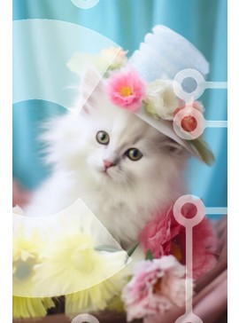 Σετ των 2 Intra Συλλεκτικό Ξύλινο Παζλ Plywood  4mm - Αφράτη γάτα με καπέλο που περιβάλλεται από πολύχρωμα λουλούδια Σε Ξύλινο Κουτί - Διαστάσεις: 10x10 cm – 25 κομμάτια