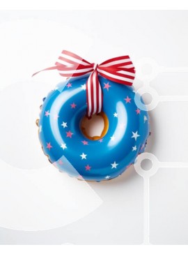 Σετ των 2 Intra Συλλεκτικό Ξύλινο Παζλ Plywood  4mm - Πατριωτικό μπλε ντόνατ με αστέρια και κορδέλα Σε Ξύλινο Κουτί - Διαστάσεις: 10x10 cm – 25 κομμάτια