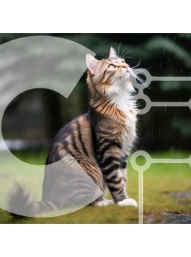 Intra Συλλεκτικό Ξύλινο Παζλ Plywood  4mm - Γάτα που κάθεται στο γρασίδι και κοιτάζει ψηλά στον ουρανό Σε Ξύλινο Κουτί - Διαστάσεις: 10x10 cm – 25 κομμάτια