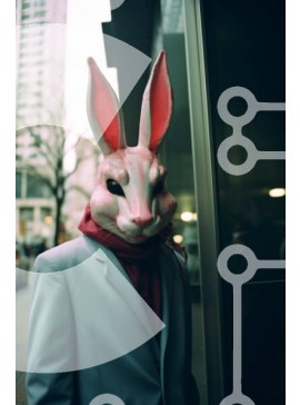 Intra Συλλεκτικό Ξύλινο Παζλ Plywood  4mm - Άνδρας με πορτοκαλί και λευκό κουνέλι μάσκα Σε Ξύλινο Κουτί - Διαστάσεις Puzzle: 10x10 cm – 25 κομμάτια