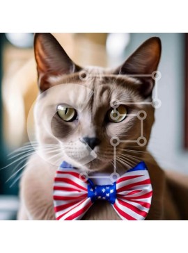 Intra Συλλεκτικό Ξύλινο Παζλ Plywood  4mm - Γάτα με παπιγιόν με αμερικανική σημαία Σε Ξύλινο Κουτί - Διαστάσεις: 10x10 cm – 25 κομμάτια