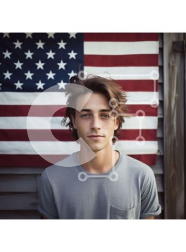 Intra Συλλεκτικό Ξύλινο Παζλ Plywood  4mm - Νεαρός άνδρας μπροστά από την αμερικανική σημαία Σε Ξύλινο Κουτί - Διαστάσεις Puzzle: 10x10 cm – 25 κομμάτια