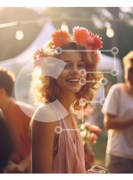 Intra Συλλεκτικό Ξύλινο Παζλ Plywood  4mm - Νεαρή γυναίκα που χαμογελά σε υπαίθρια εκδήλωση Σε Ξύλινο Κουτί - Διαστάσεις Puzzle: 10x10 cm – 25 κομμάτια