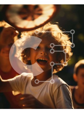 Intra Συλλεκτικό Ξύλινο Παζλ Plywood  4mm - Παιδιά που παίζουν φρίσμπι στο φως του ήλιου Σε Ξύλινο Κουτί - Διαστάσεις Puzzle: 10x10 cm – 25 κομμάτια