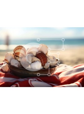 Intra Συλλεκτικό Ξύλινο Παζλ Plywood  4mm - Κοχύλια στο ασημένιο μπολ στην παραλία Σε Ξύλινο Κουτί - Διαστάσεις: 10x10 cm – 25 κομμάτια