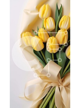 Σετ των 2 Intra Συλλεκτικό Ξύλινο Παζλ Plywood  4mm - Κίτρινο μπουκέτο τουλίπας τυλιγμένο σε λευκό χαρτί με πορτοκαλί κορδέλα Σε Ξύλινο Κουτί - Διαστάσεις: 10x10 cm – 25 κομμάτια