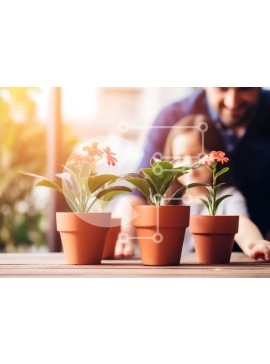 Intra Συλλεκτικό Ξύλινο Παζλ Plywood  4mm - Πατέρας και κόρη φροντίζουν τα φυτά Σε Ξύλινο Κουτί - Διαστάσεις Puzzle: 10x10 cm – 25 κομμάτια