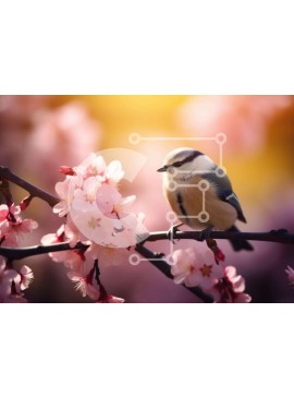 Intra Συλλεκτικό Ξύλινο Παζλ Plywood  4mm - Ήρεμη σκηνή ενός πουλιού σε ένα ροζ ανθισμένο δέντρο Σε Ξύλινο Κουτί - Διαστάσεις: 10x10 cm – 25 κομμάτια