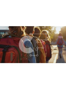 Intra Συλλεκτικό Ξύλινο Παζλ Plywood  4mm - Ομάδα παιδιών που περπατούν στο σχολείο με σακίδια Σε Ξύλινο Κουτί - Διαστάσεις Puzzle: 10x10 cm – 25 κομμάτια