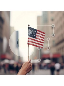 Intra Συλλεκτικό Ξύλινο Παζλ Plywood  4mm - Πρόσωπο που κρατά την αμερικανική σημαία στους δρόμους της πόλης Σε Ξύλινο Κουτί - Διαστάσεις Puzzle: 10x10 cm – 25 κομμάτια