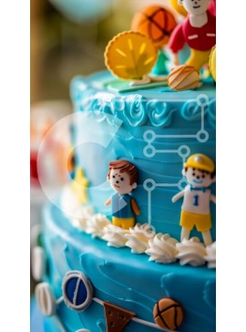 Intra Συλλεκτικό Ξύλινο Παζλ Plywood  4mm - Μπλε κέικ με παιδικά και αθλητικά ειδώλια Σε Ξύλινο Κουτί - Διαστάσεις Puzzle: 10x10 cm – 25 κομμάτια