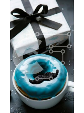 Intra Συλλεκτικό Ξύλινο Παζλ Plywood  4mm - Μπλε ντόνατ με μουστάκι διακόσμηση Σε Ξύλινο Κουτί - Διαστάσεις: 10x10 cm – 25 κομμάτια