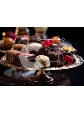 Σετ των 2 Intra Συλλεκτικό Ξύλινο Παζλ Plywood  4mm - Ποικιλία από σοκολάτες και καραμέλες σε ασημένια πιατέλα Σε Ξύλινο Κουτί - Διαστάσεις: 10x10 cm – 25 κομμάτια