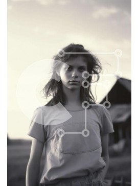 Intra Συλλεκτικό Ξύλινο Παζλ Plywood  4mm - Νεαρή γυναίκα που στέκεται μπροστά από το παλιό αγρόκτημα Σε Ξύλινο Κουτί - Διαστάσεις Puzzle: 10x10 cm – 25 κομμάτια