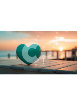 Intra Συλλεκτικό Ξύλινο Παζλ Plywood  4mm - Αντικείμενο σε σχήμα καρδιάς κοντά στον ωκεανό με κόκκινες και μπλε ομπρέλες Σε Ξύλινο Κουτί - Διαστάσεις Puzzle: 10x10 cm – 25 κομμάτια