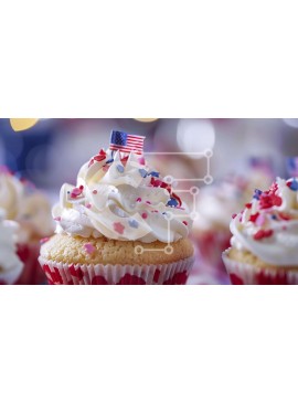 Σετ των 2 Intra Συλλεκτικό Ξύλινο Παζλ Plywood  4mm - Πατριωτικό Cupcake με αμερικανική σημαία και ψεκασμούς Σε Ξύλινο Κουτί - Διαστάσεις: 10x10 cm – 25 κομμάτια