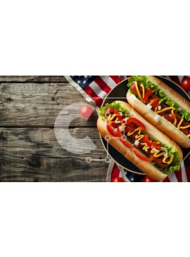 Σετ των 2 Intra Συλλεκτικό Ξύλινο Παζλ Plywood  4mm - Πατριωτικά χοτ-ντογκ με φόντο αμερικανικής σημαίας Σε Ξύλινο Κουτί - Διαστάσεις: 10x10 cm – 25 κομμάτια
