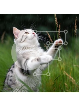 Intra Συλλεκτικό Ξύλινο Παζλ Plywood  4mm - Παιχνιδιάρικη γκρι και λευκή γάτα στη βροχή Σε Ξύλινο Κουτί - Διαστάσεις: 10x10 cm – 25 κομμάτια