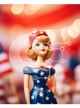 Intra Συλλεκτικό Ξύλινο Παζλ Plywood  4mm - Πατριωτική οθόνη κούκλας παιχνιδιών με αμερικανική σημαία Σε Ξύλινο Κουτί - Διαστάσεις Puzzle: 10x10 cm – 25 κομμάτια