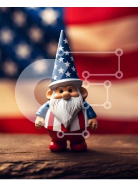 Intra Συλλεκτικό Ξύλινο Παζλ Plywood  4mm - Παιχνίδι Gnome με αμερικανική σημαία Σε Ξύλινο Κουτί - Διαστάσεις Puzzle: 10x10 cm – 25 κομμάτια