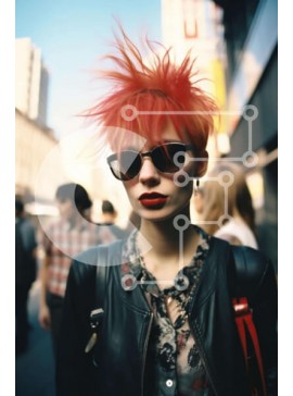 Intra Συλλεκτικό Ξύλινο Παζλ Plywood  4mm - Νεαρή γυναίκα με κόκκινα μαλλιά και γυαλιά ηλίου στην Urban Street Σε Ξύλινο Κουτί - Διαστάσεις Puzzle: 10x10 cm – 25 κομμάτια