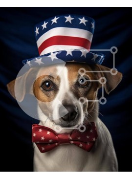 Intra Συλλεκτικό Ξύλινο Παζλ Plywood  4mm - Happy Dog που γιορτάζει την 4η Ιουλίου Σε Ξύλινο Κουτί - Διαστάσεις Puzzle: 10x10 cm – 25 κομμάτια