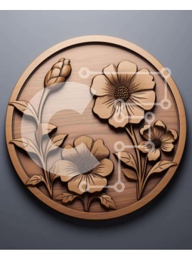 Intra Συλλεκτικό Ξύλινο Παζλ Plywood  4mm - Κυκλική ξύλινη πλάκα με λουλούδια και φύλλα Σε Ξύλινο Κουτί - Διαστάσεις Puzzle: 10x10 cm – 25 κομμάτια