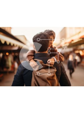 Intra Συλλεκτικό Ξύλινο Παζλ Plywood  4mm - Πατέρας και γιος περπατούν στην αστική περιοχή Σε Ξύλινο Κουτί - Διαστάσεις Puzzle: 10x10 cm – 25 κομμάτια