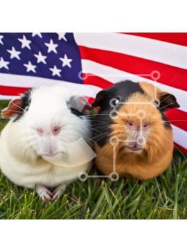 Intra Συλλεκτικό Ξύλινο Παζλ Plywood  4mm - Ινδικά χοιρίδια στο γρασίδι με αμερικανική σημαία Σε Ξύλινο Κουτί - Διαστάσεις: 10x10 cm – 25 κομμάτια