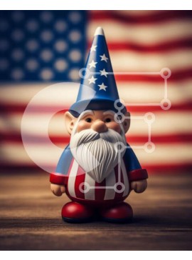 Intra Συλλεκτικό Ξύλινο Παζλ Plywood  4mm - Παιχνίδι Gnome με καπέλο αμερικανικής σημαίας Σε Ξύλινο Κουτί - Διαστάσεις Puzzle: 10x10 cm – 25 κομμάτια